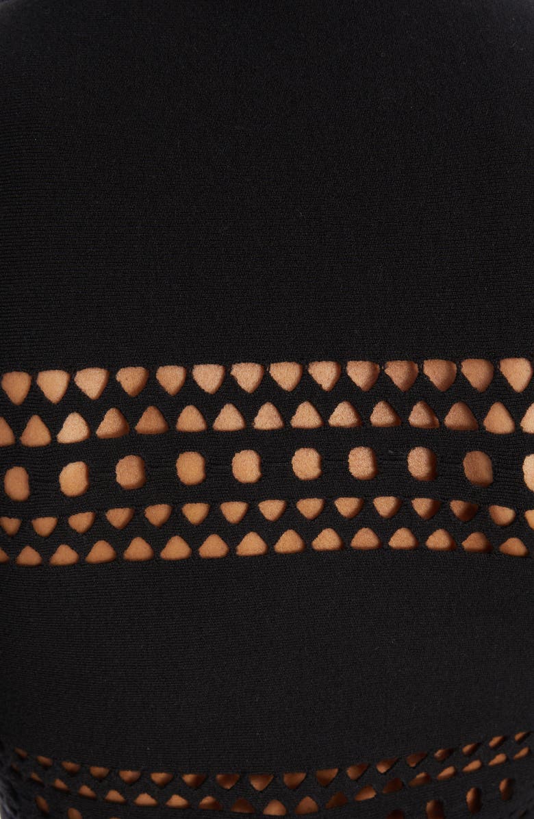 Alaïa Vienne Perforated Crop Turtleneck Sweater, Alternate, color, 