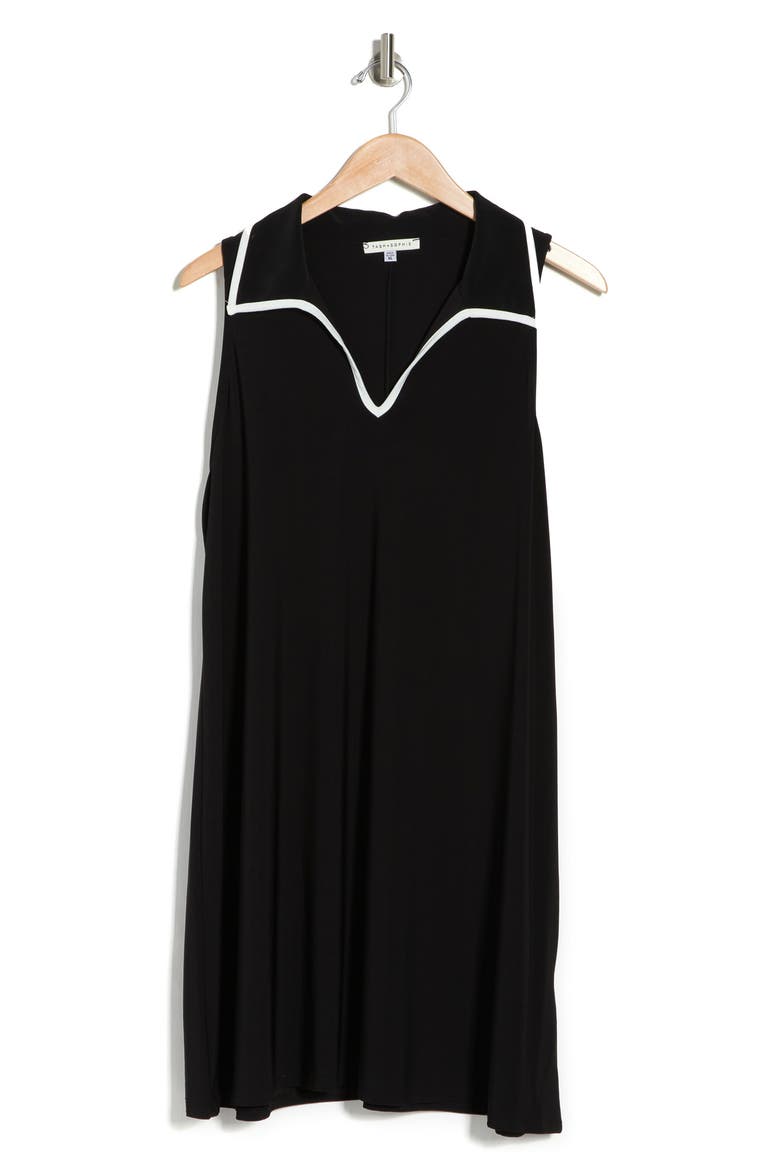 Contrast Piped Dress, Alternate, color, BLACK/ WH