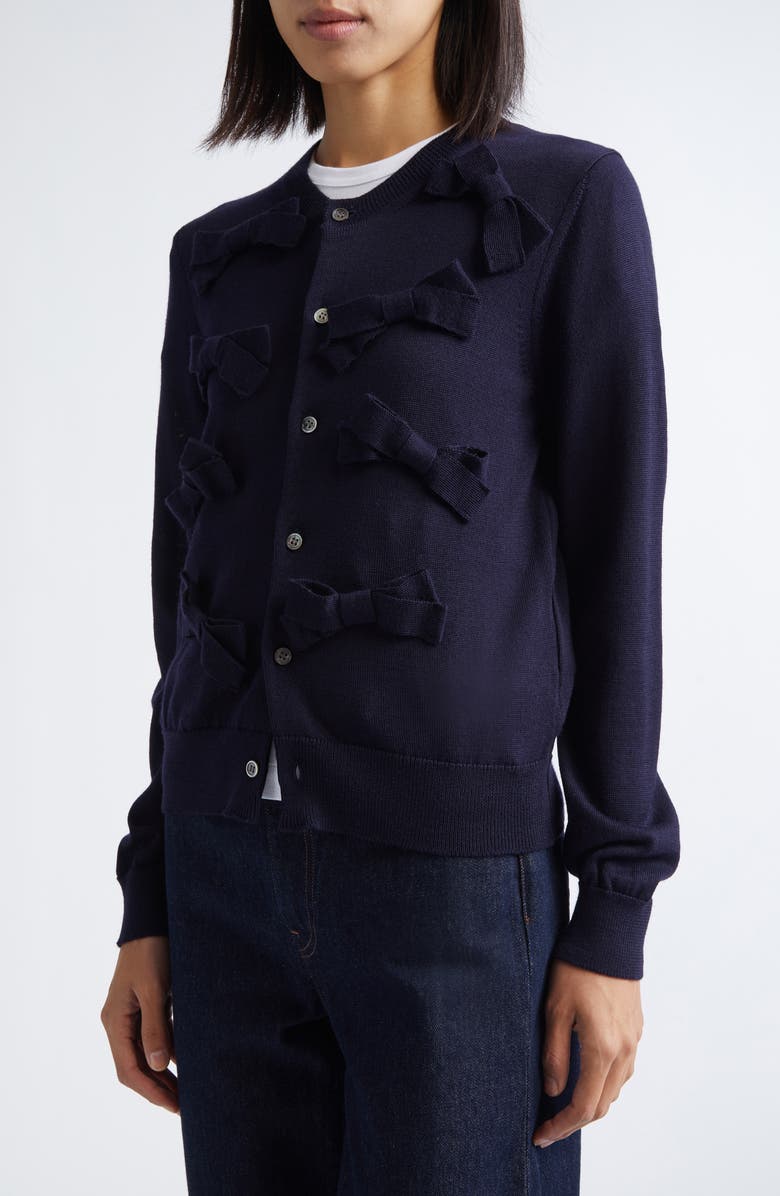 Comme des Garçons Girl Ribbon Bow Wool Cardigan, Alternate, color, Navy