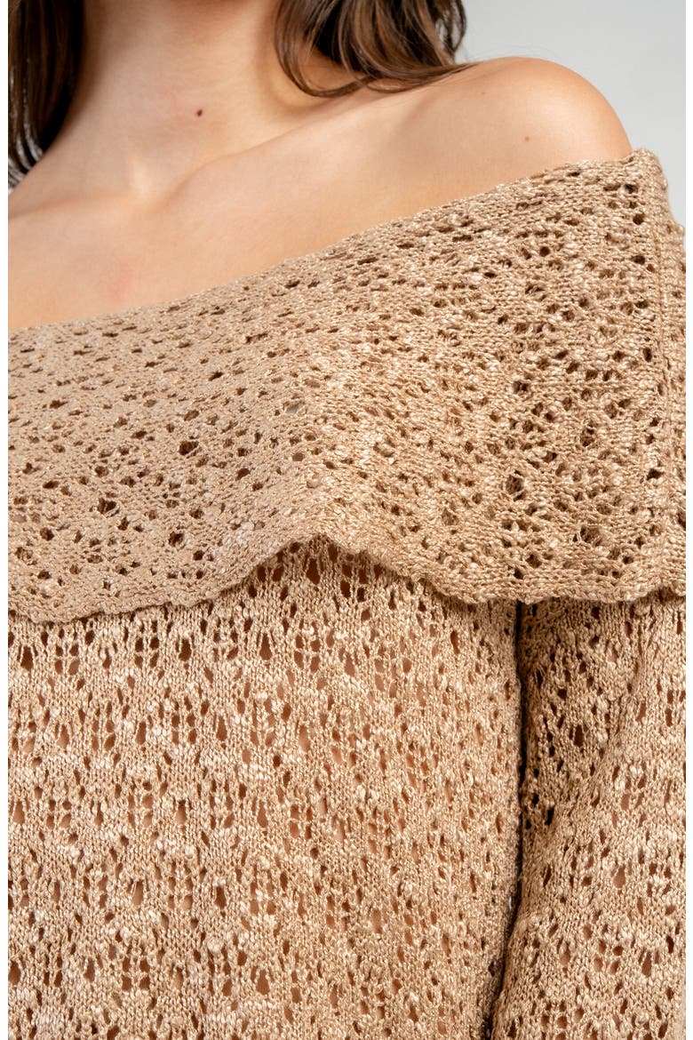 Off the Shoulder Open Stitch Sweater, Alternate, color, TAUPE