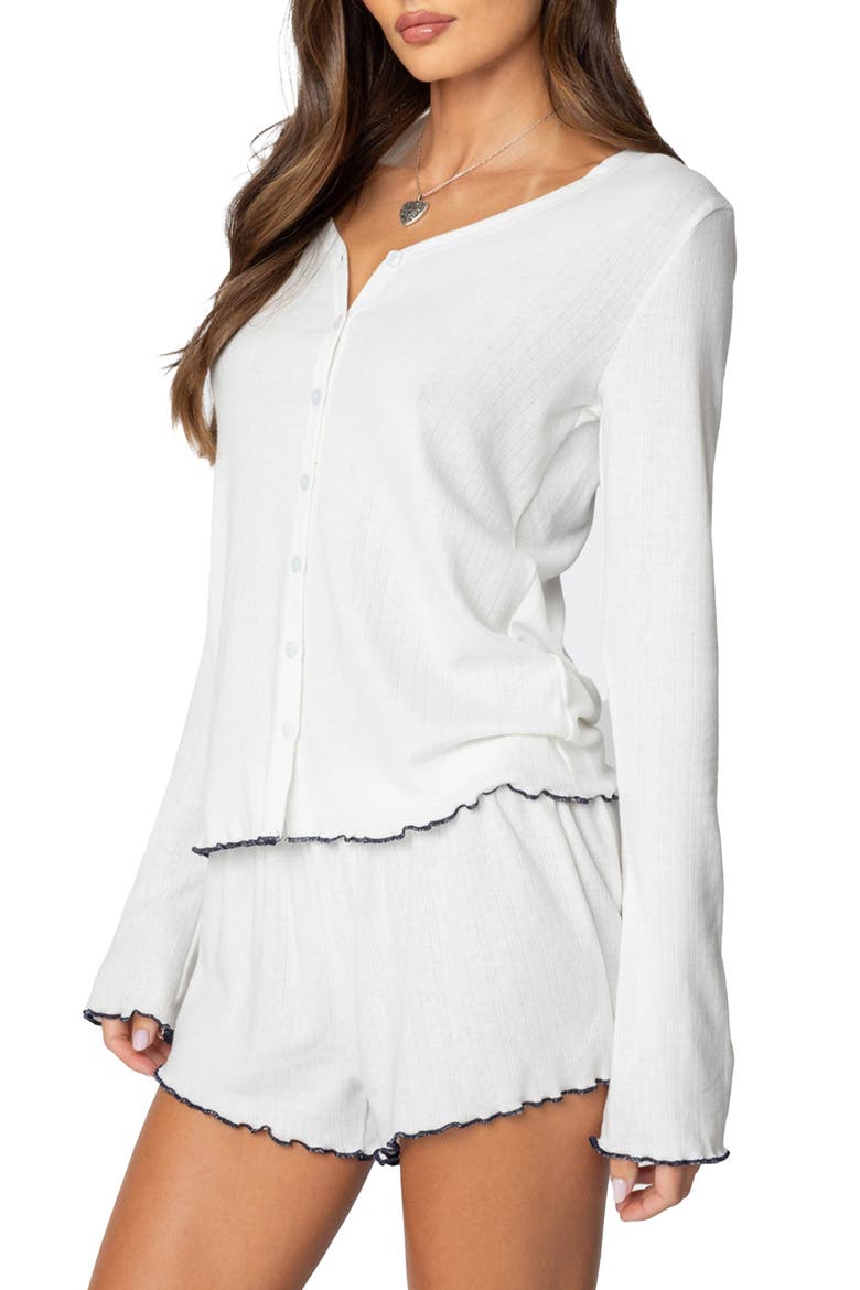 Chelsey Pointelle Button-Up Top, Alternate, color, WHITE