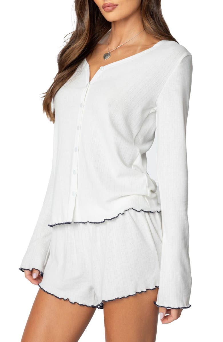 EDIKTED Chelsey Pointelle Button-Up Top, Alternate, color, White