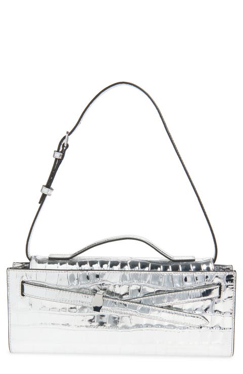 Dash Croc Embossed Leather Shoulder Bag