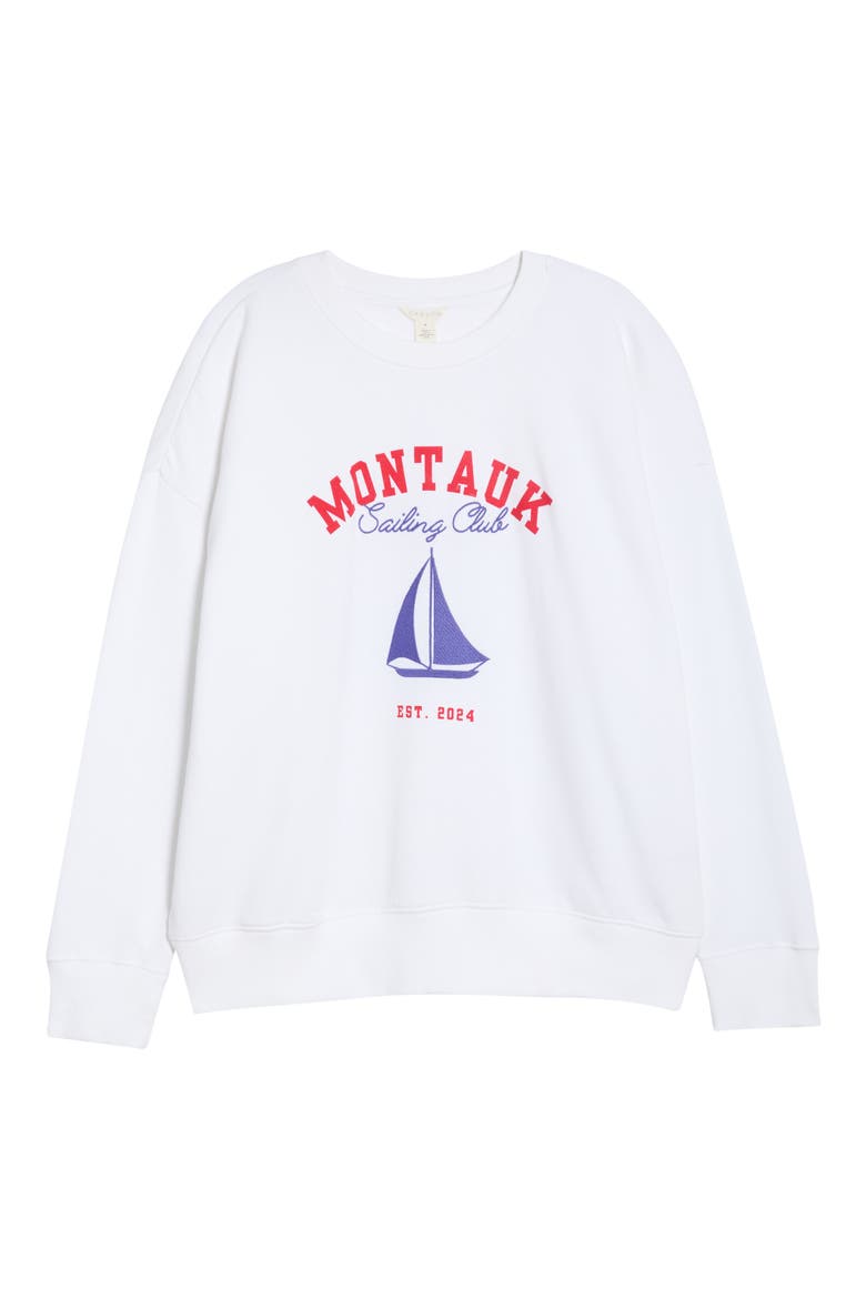 Montauk Sailing Embroidered Fleece Graphic Sweatshirt, Alternate, color, WHITE MONTAUK SAILING