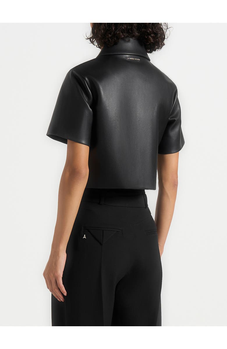 Manière De Voir Dory Leather Cropped Shirt, Alternate, color, Black