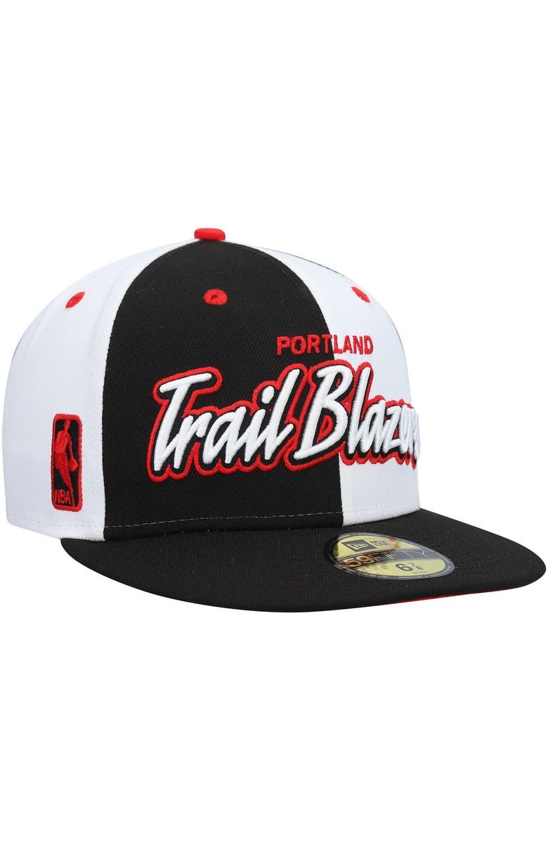 New Era Men's New Era Black/White Portland Trail Blazers Script Pinwheel 59FIFTY Fitted Hat, Alternate, color, Black