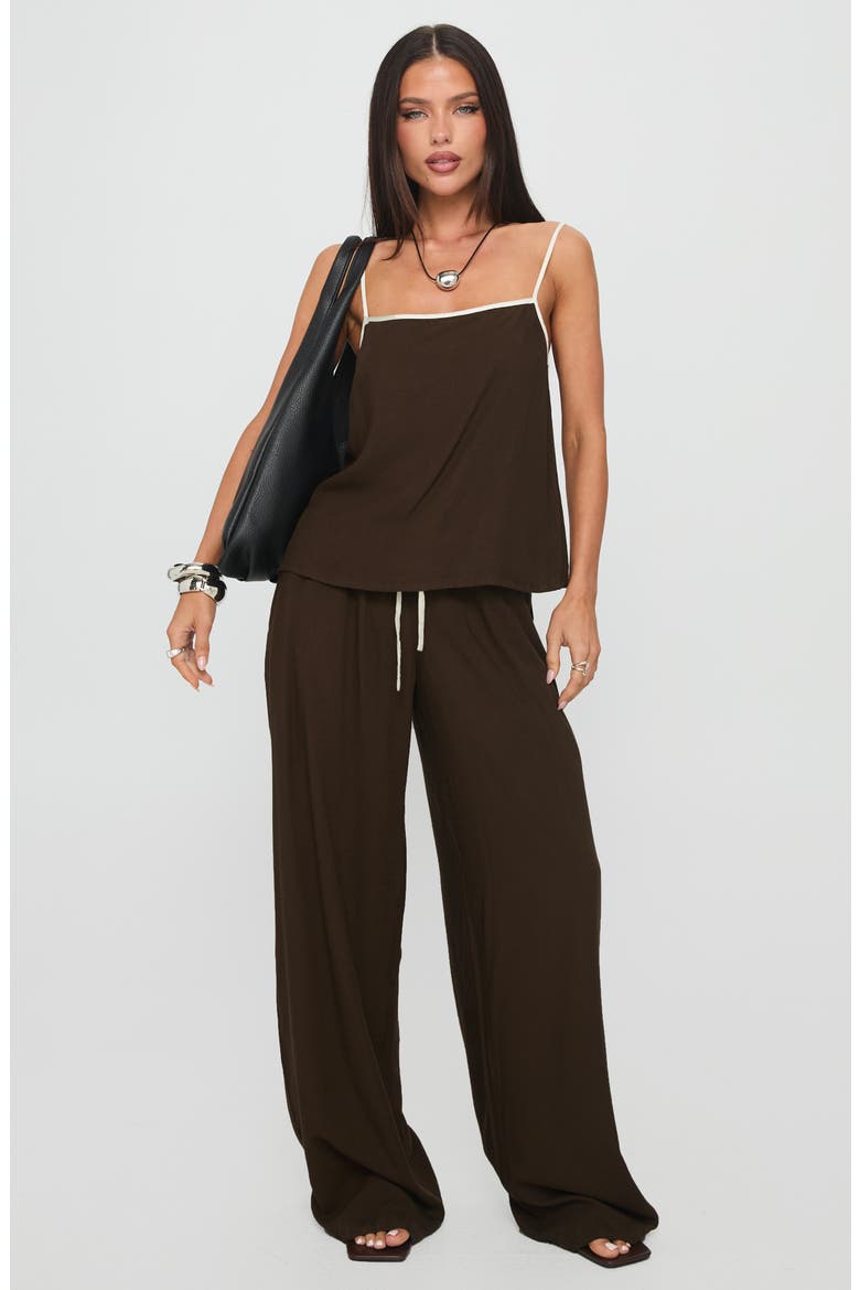 Nolei Contrast Detail Camisole & Drawstring Pants Set, Alternate, color, CHOCOLATE / WHITE