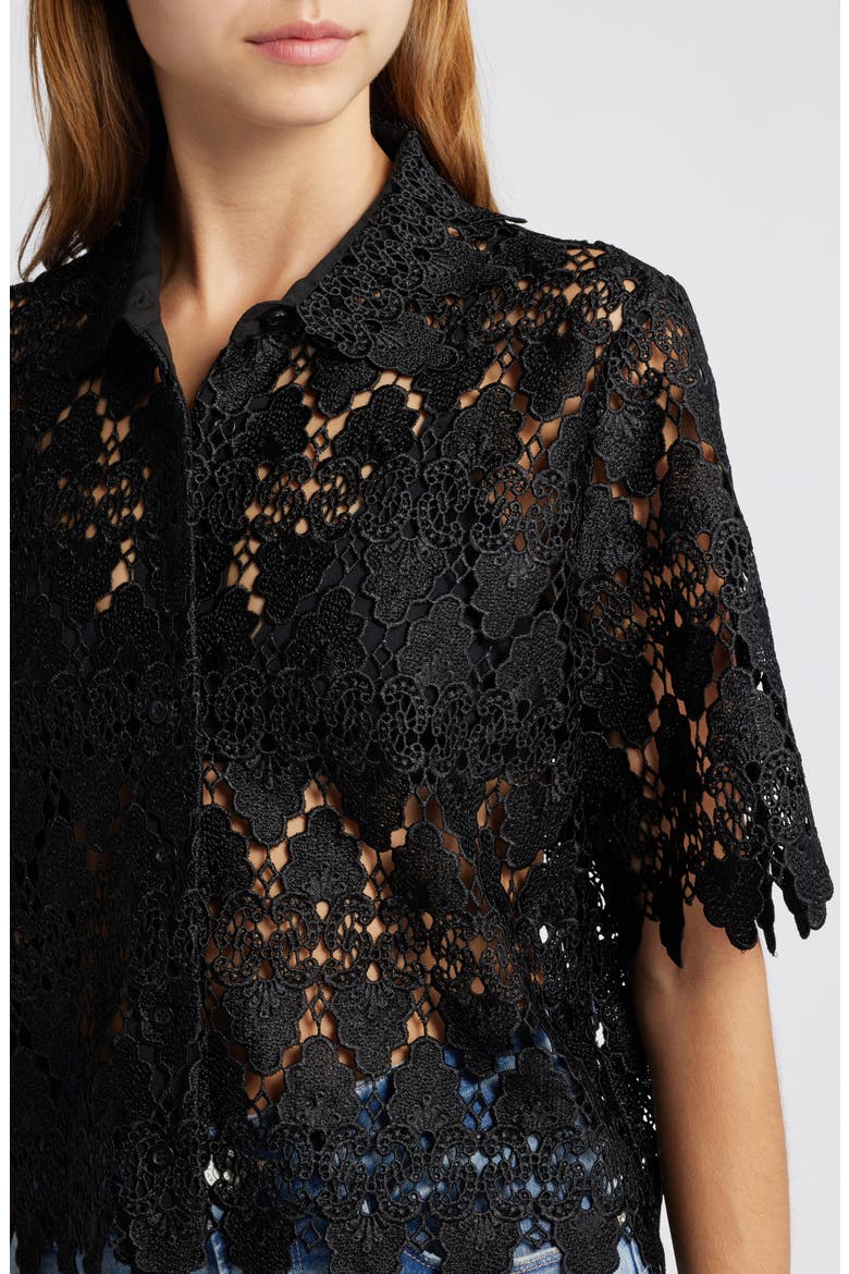 Lace Button-Up Shirt, Alternate, color, BLACK
