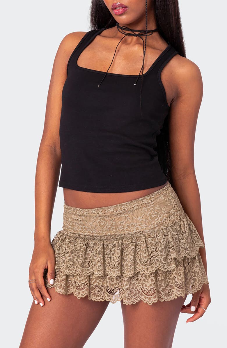 EDIKTED Square Neck Cotton Blend Tank, Alternate, color, Black