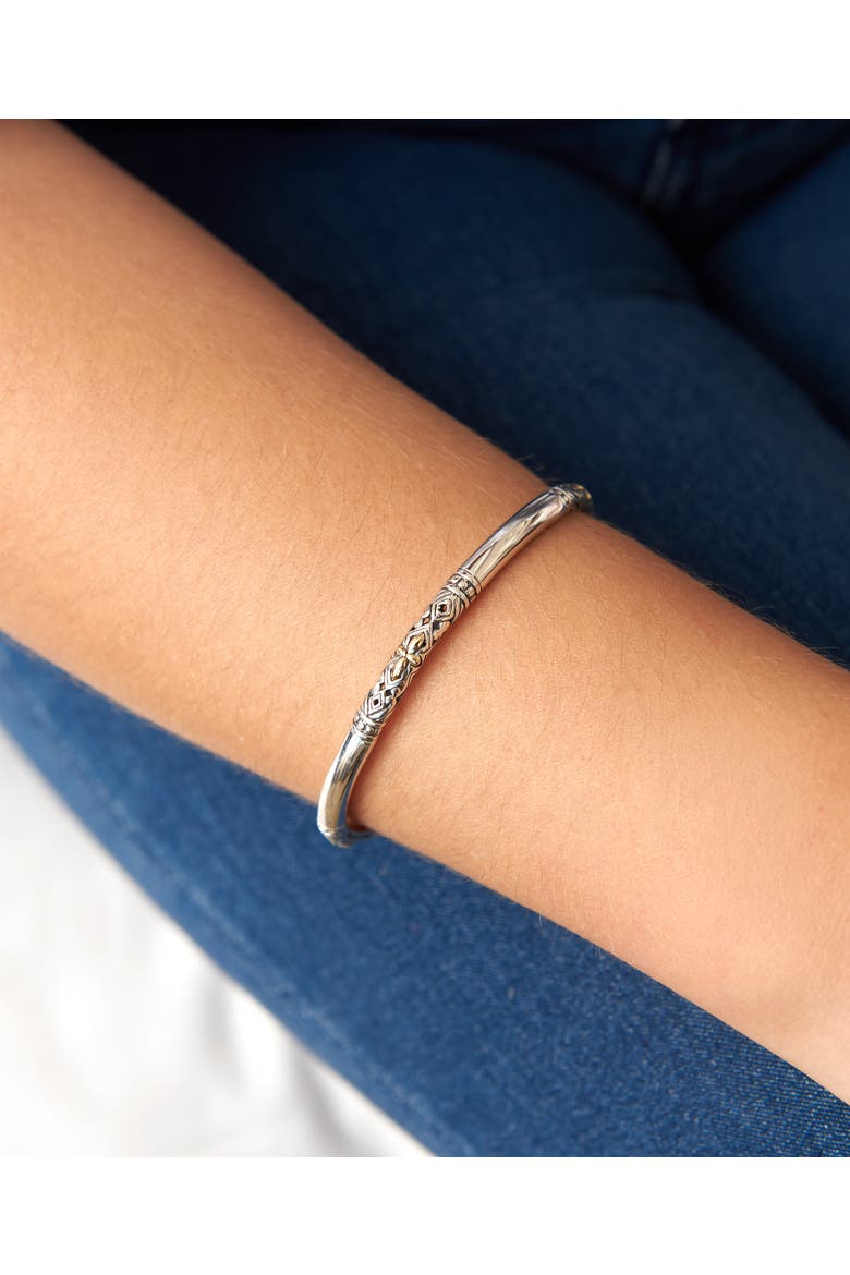 Filigree Bangle Slide-on Bracelet in Sterling Silver and 18K Gold Accents, Alternate, color, Silver