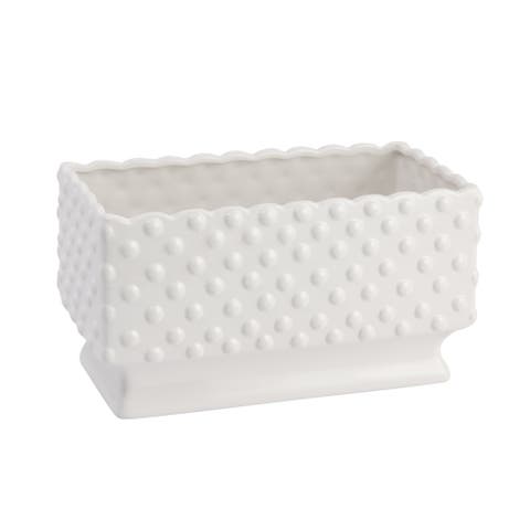 Ceramic Hobnail Planter with Scalloped Edge and Polka Dots, White