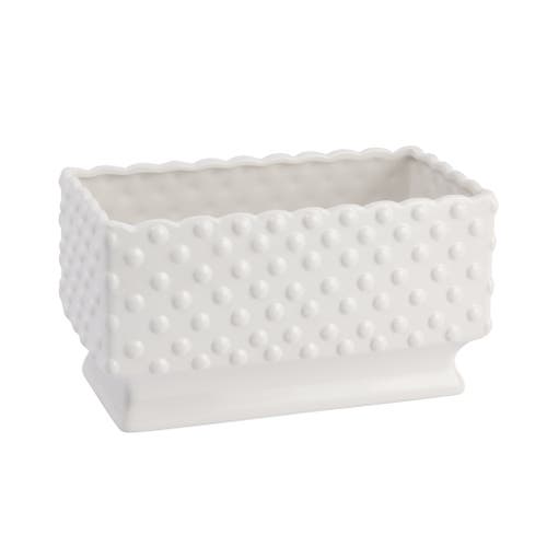 Storied Home Ceramic Hobnail Planter With Scalloped Edge And Polka Dots, White In White
