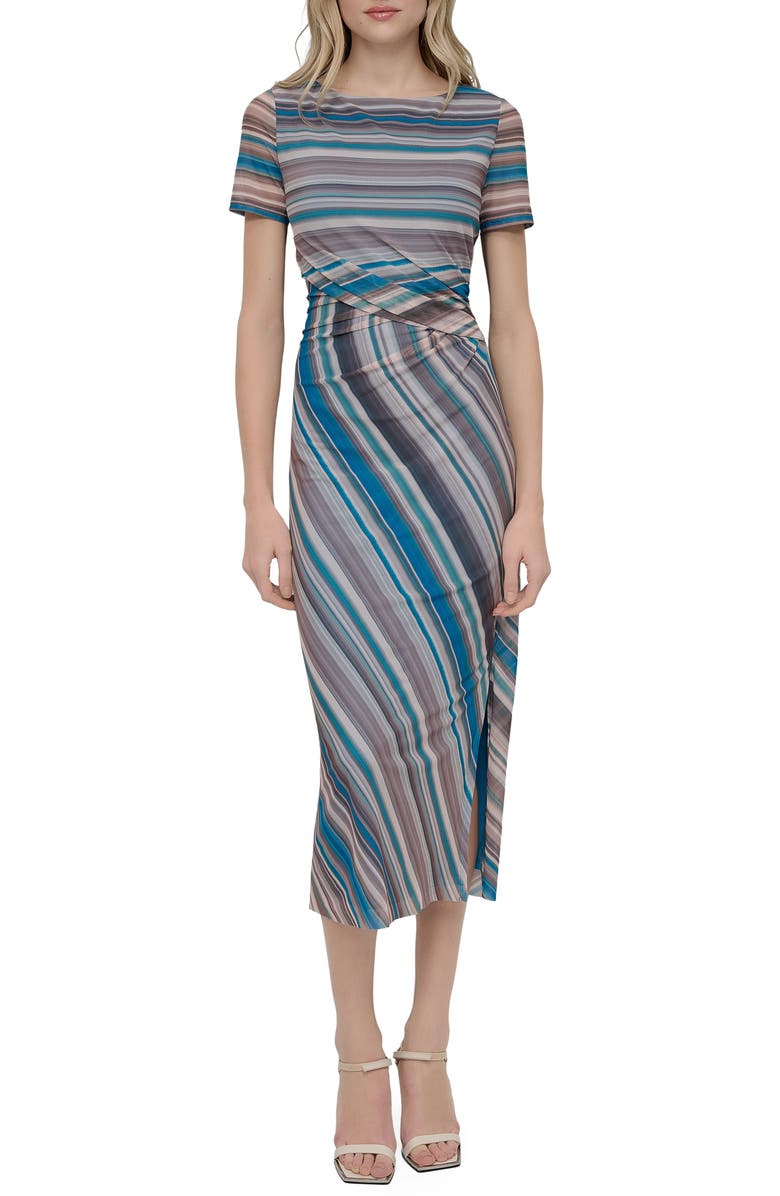 Stripe Mesh Midi Sheath Dress