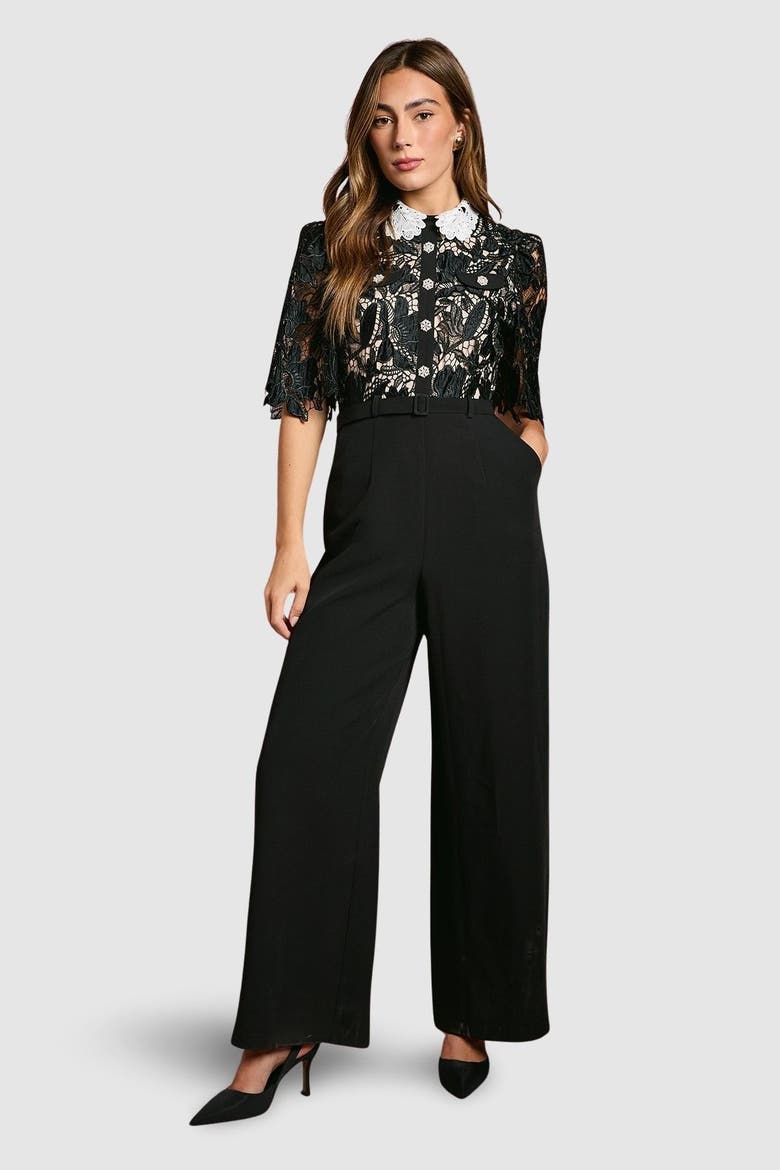 Lace Shirt Short Sleeve Jumpsuit, Main, color, Mono