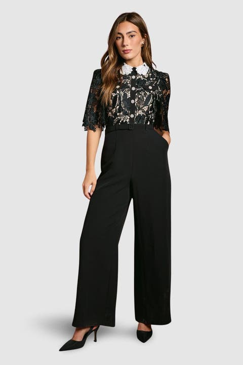 Lace Shirt Short Sleeve Jumpsuit