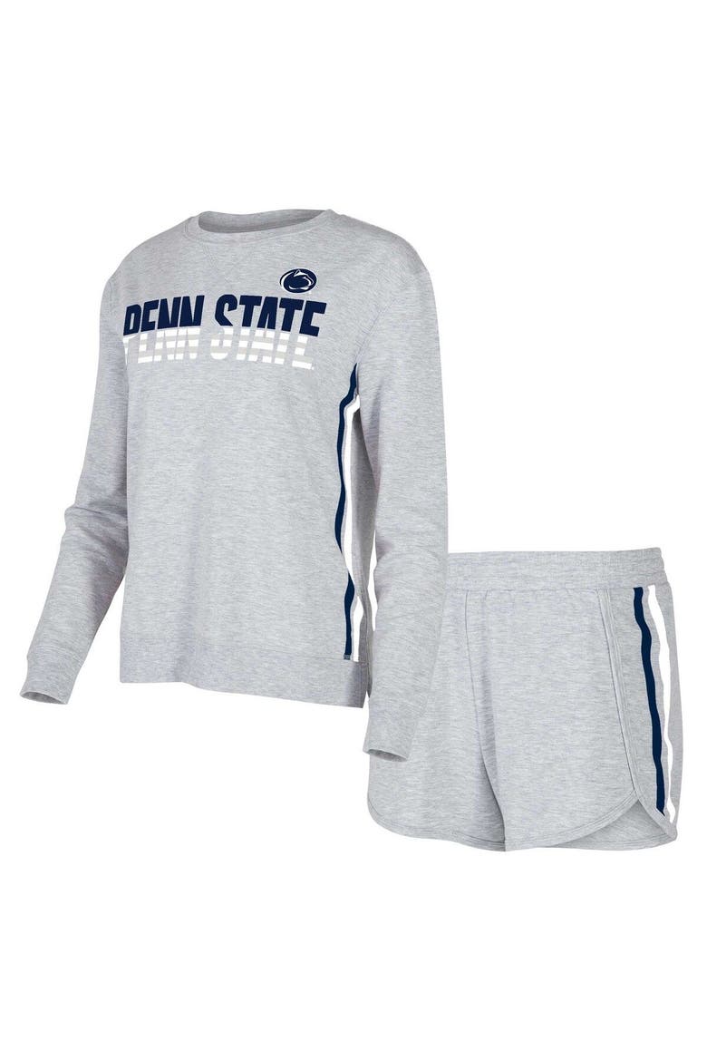 Women's Concepts Sport Gray Penn State Nittany Lions Cedar Tri-Blend Long Sleeve T-Shirt & Shorts Sleep Set, Main, color, Gray