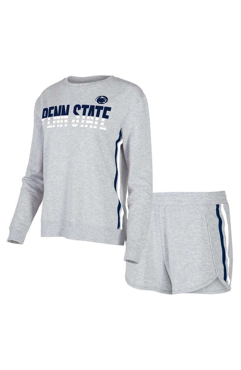 CONCEPTS SPORT Women's Concepts Sport Gray Penn State Nittany Lions Cedar Tri-Blend Long Sleeve T-Shirt & Shorts Sleep Set, Main, color, Gray