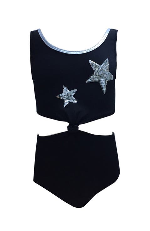 Sequin Star Knot-Front Cutout One-Piece Swimsuit,