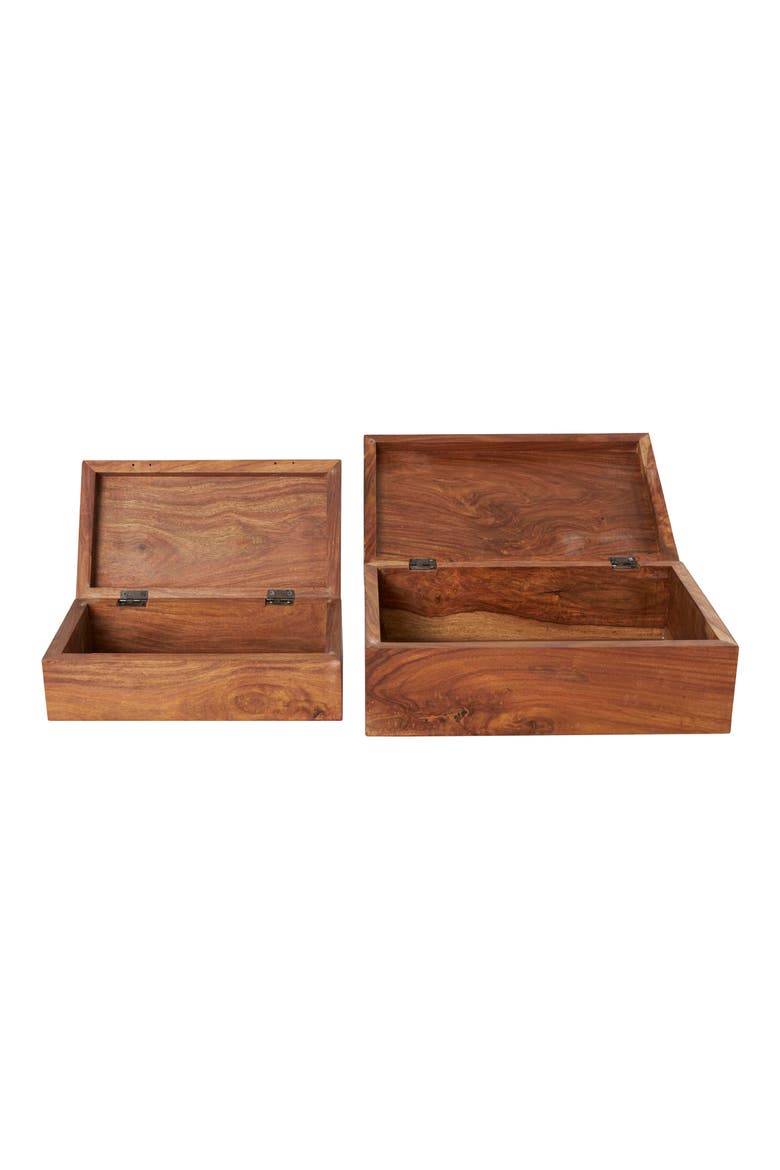 Contemporary Set of 2 Natural Wood Boxes, Alternate, color, BROWN