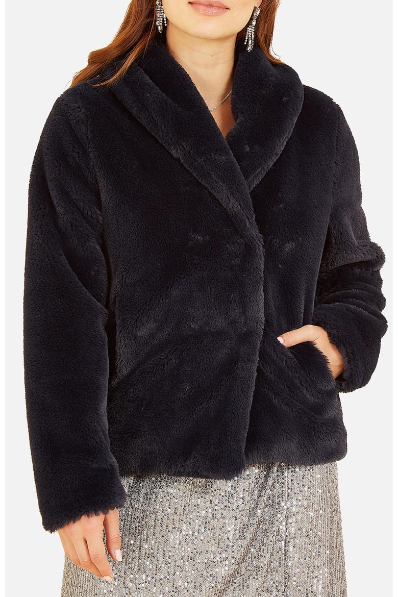 Short Wrap Faux Fur Coat, Alternate, color, Black