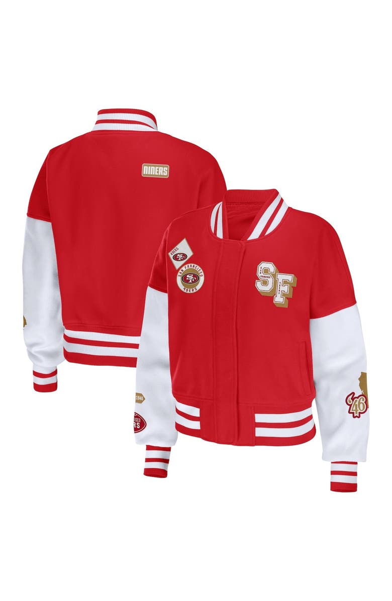 WEAR by Erin Andrews Women's WEAR by Erin Andrews Scarlet/White San Francisco 49ers Full-Zip Varsity Jacket, Main, color,