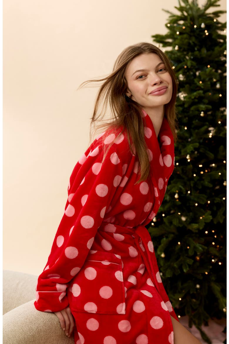 Long Fleece Robe, Alternate, color, RED MULTI