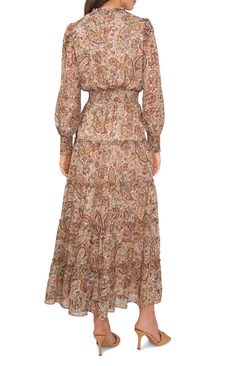 Vince Camuto Metallic Fleck Paisley Long Sleeve Tiered Maxi Dress, Alternate, color,