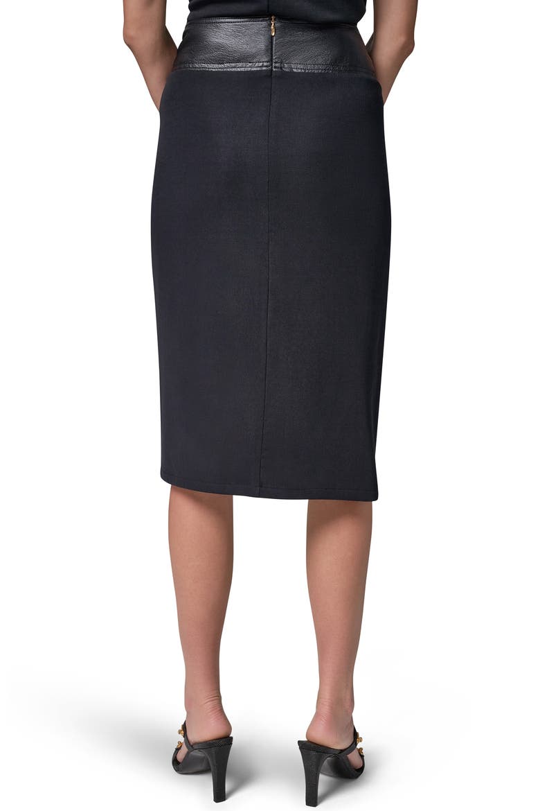 Faux Leather Trim Twist Midi Skirt, Alternate, color, BLACK