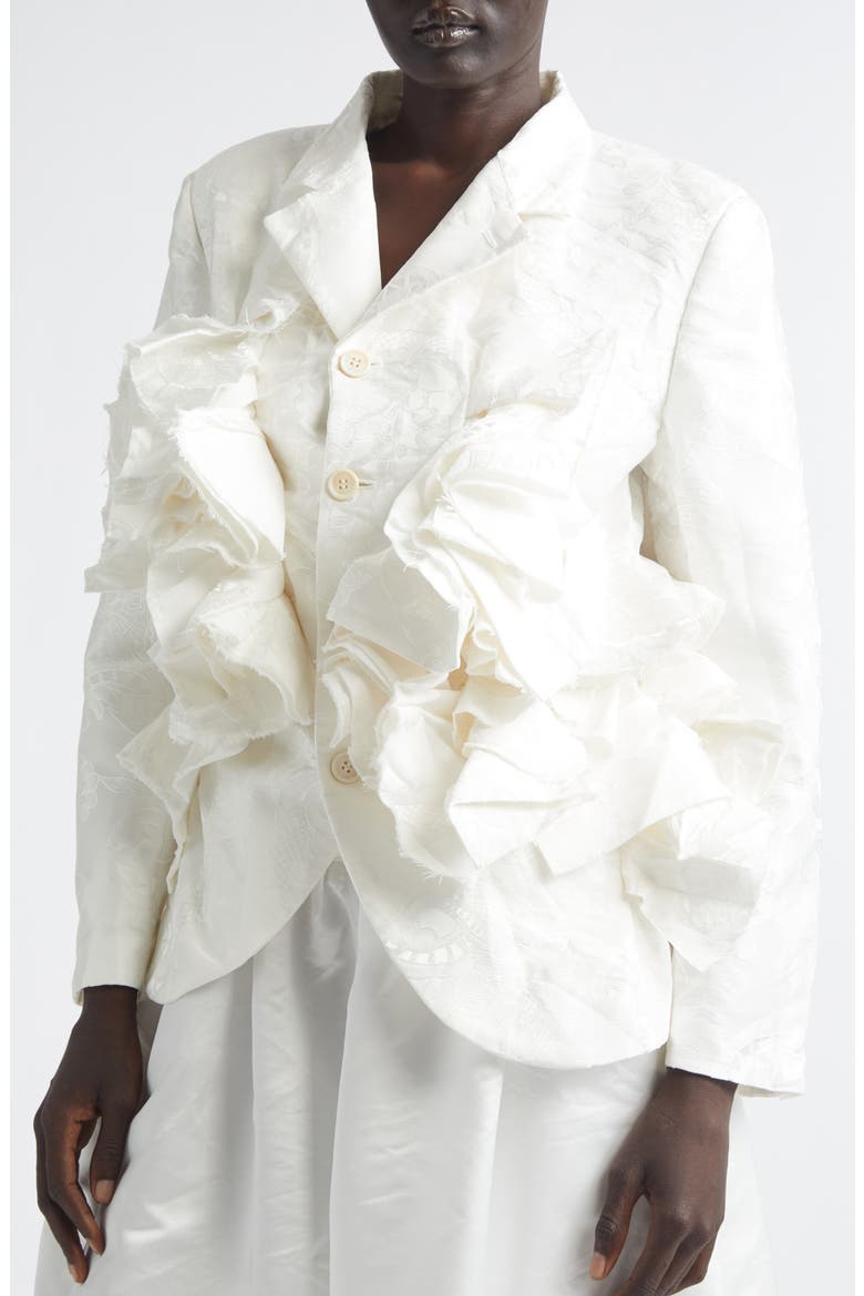 Floral Damask Single Breasted Blazer, Alternate, color, OFF-WHITE