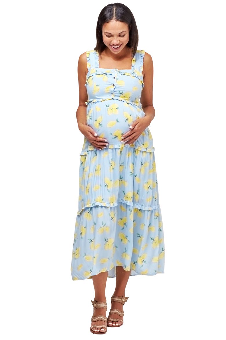 Emma Maternity/Nursing Midi Sundress, Alternate, color, LEMON PRINT