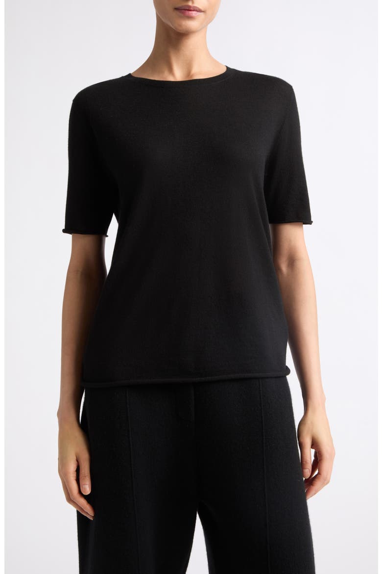 Ari Short Sleeve Cashmere Sweater, Main, color, BLACK