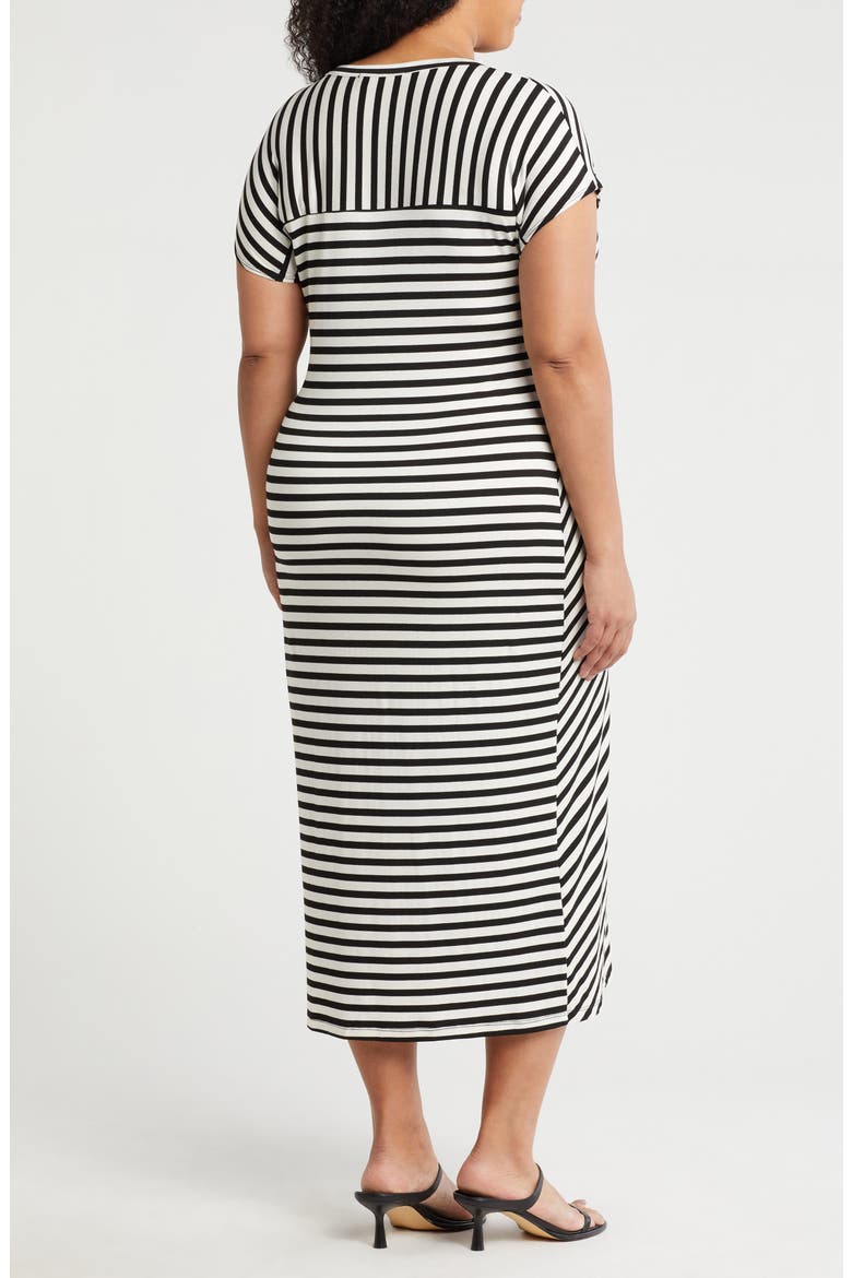 Stripe Knotted Cap Sleeve Shift Dress, Alternate, color, IVORY/ BLACK