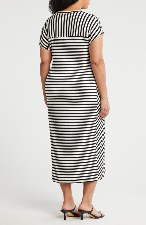 Renee C Stripe Knotted Cap Sleeve Shift Dress In Black
