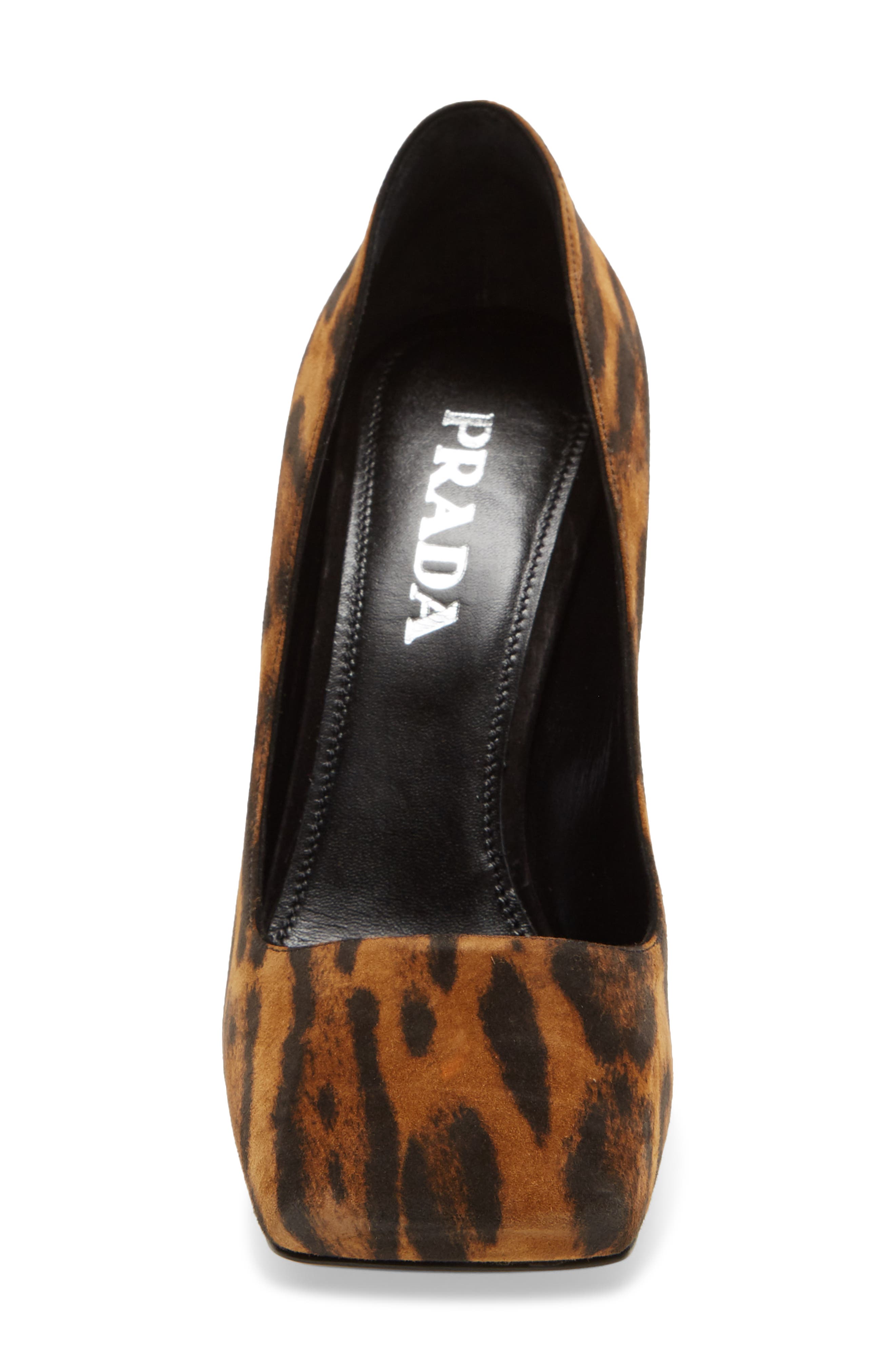 Prada Square Toe Block Heel Leopard Print Pump, Alternate, color, 
