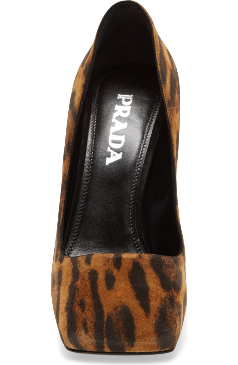 Prada Square Toe Block Heel Leopard Print Pump, Alternate, color,