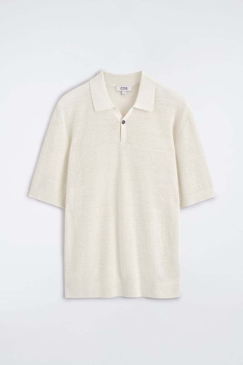 Textured Knitted Linen Polo Shirt, Alternate, color, CREAM