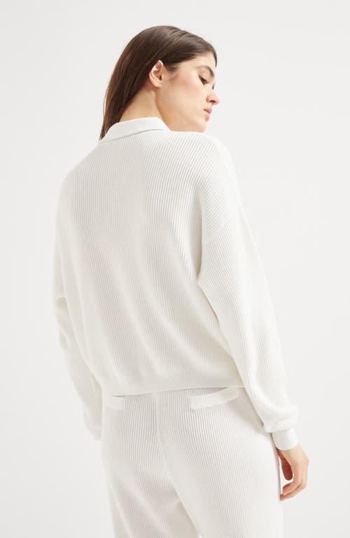 Brunello Cucinelli Women English Rib Cotton Polo-style Jersey With Jewellery In White