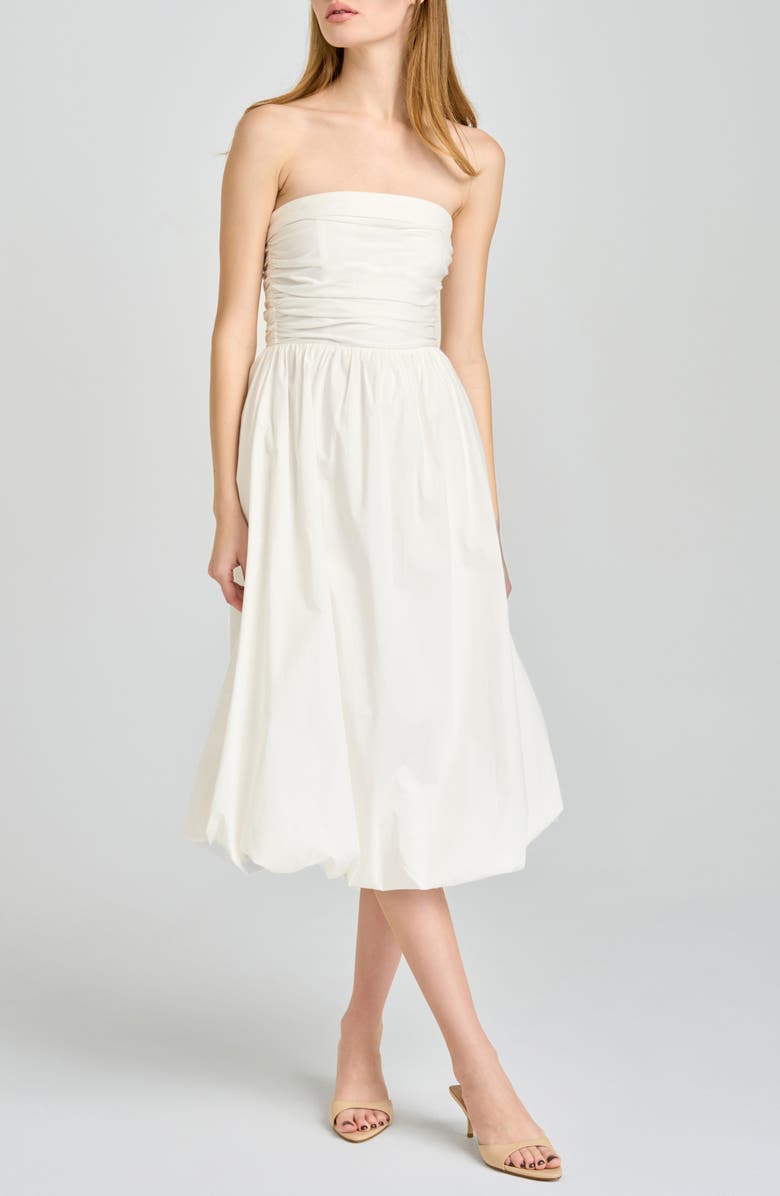 WAYF Katherine Bubble Hem Stretch Cotton Midi Dress, Alternate, color, Ivory