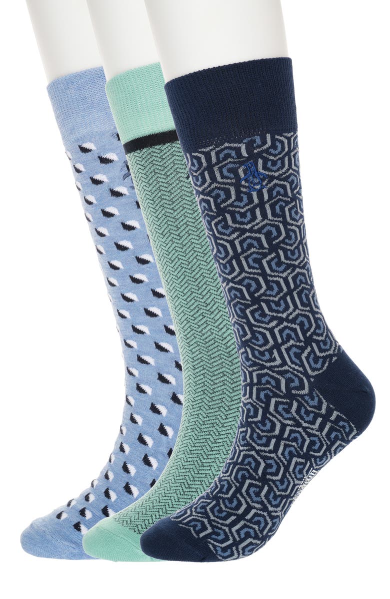 Original Penguin Assorted 3-Pack Crew Socks, Main, color, Navy