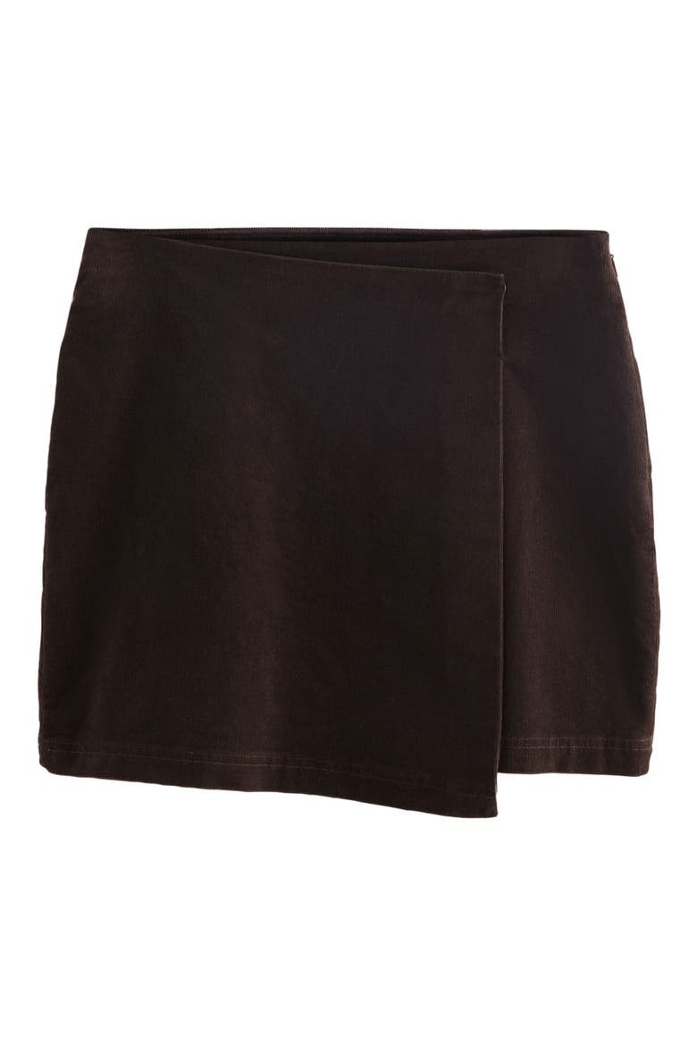Corduroy Faux Wrap Miniskirt, Alternate, color, BROWN