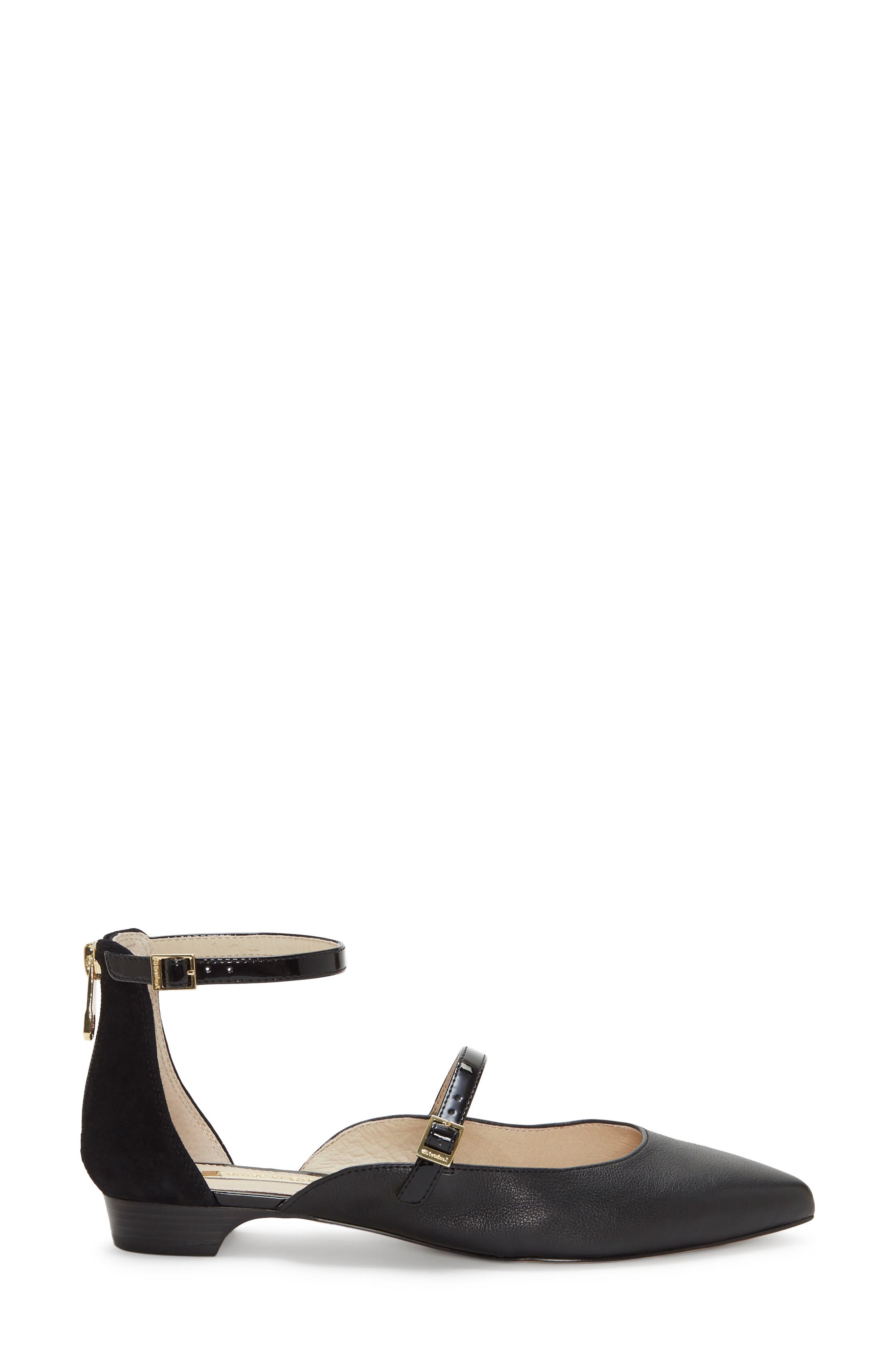 Claire Ankle Strap Flat, Alternate, color, BLACK