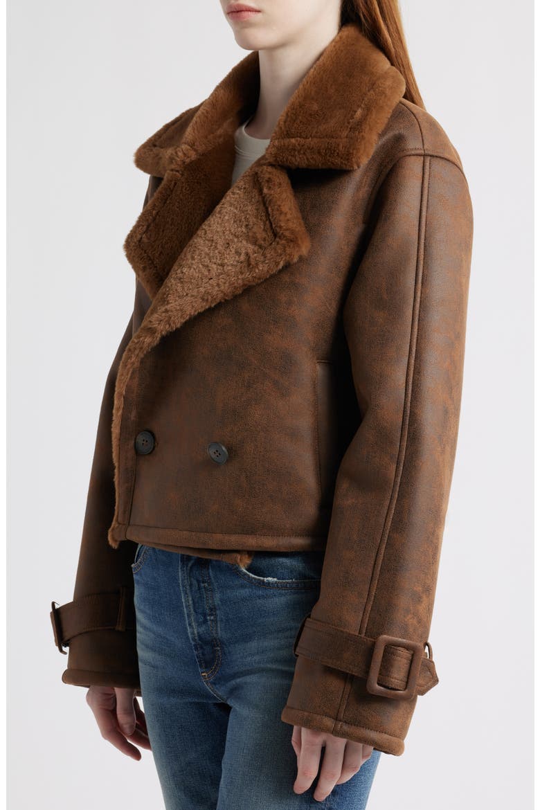 Distressed Faux Shearling Moto Jacket, Alternate, color, ESPRESSO