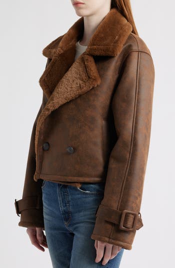 Distressed Faux Shearling Moto Jacket