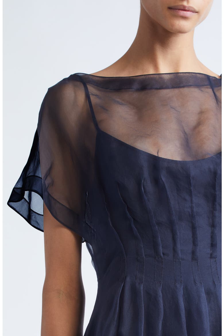 Ikat Floral Embroidered Silk Organza Dress, Alternate, color, NAVY/ BLUE