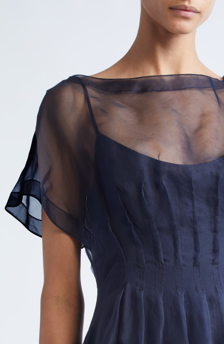 Lela Rose Ikat Floral Embroidered Silk Organza Dress, Alternate, color, Navy/ Blue