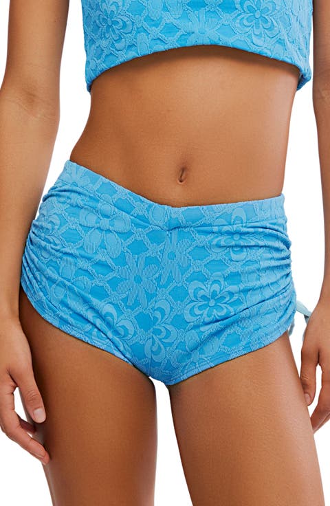 Ginny Ruched Jacquard Bikini Bottoms