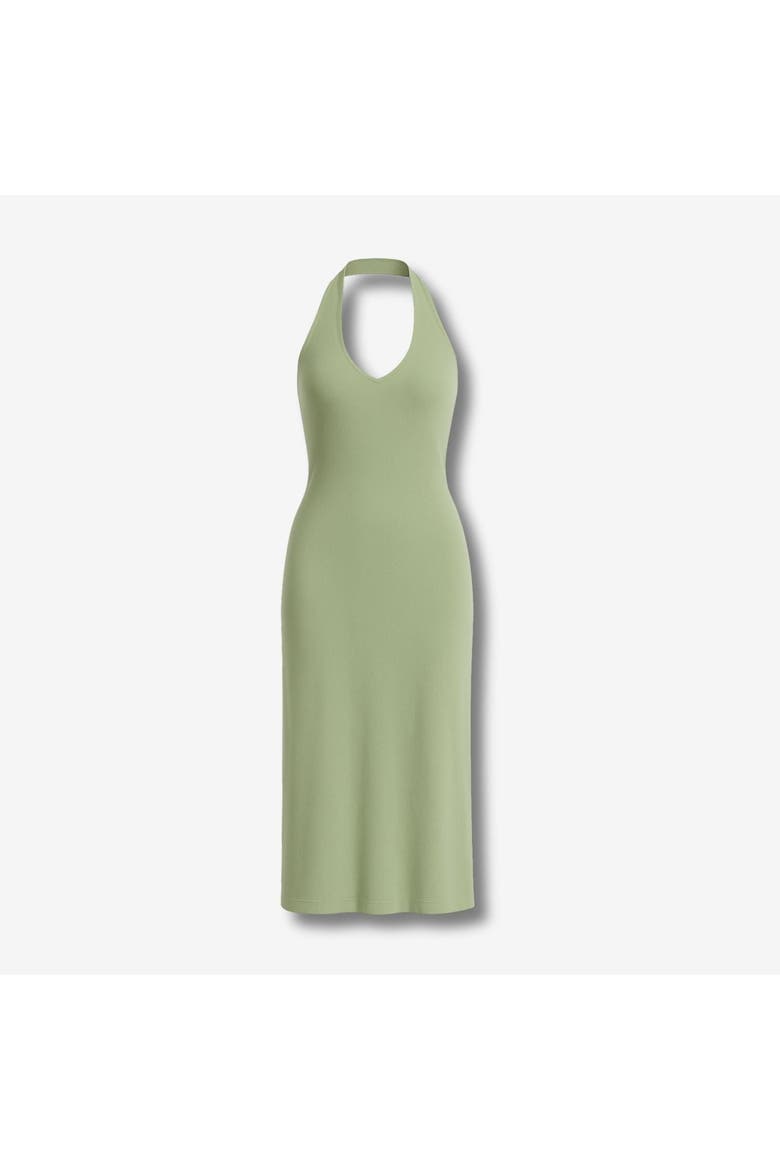 Orion Halter Neck Cotton Bodycon Midi Dress, Alternate, color, Dusty Olive