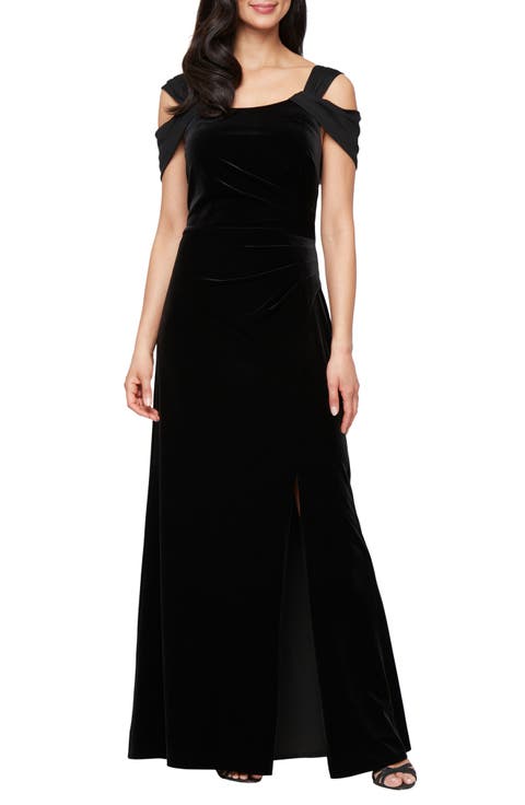Cold Shoulder Velvet Gown