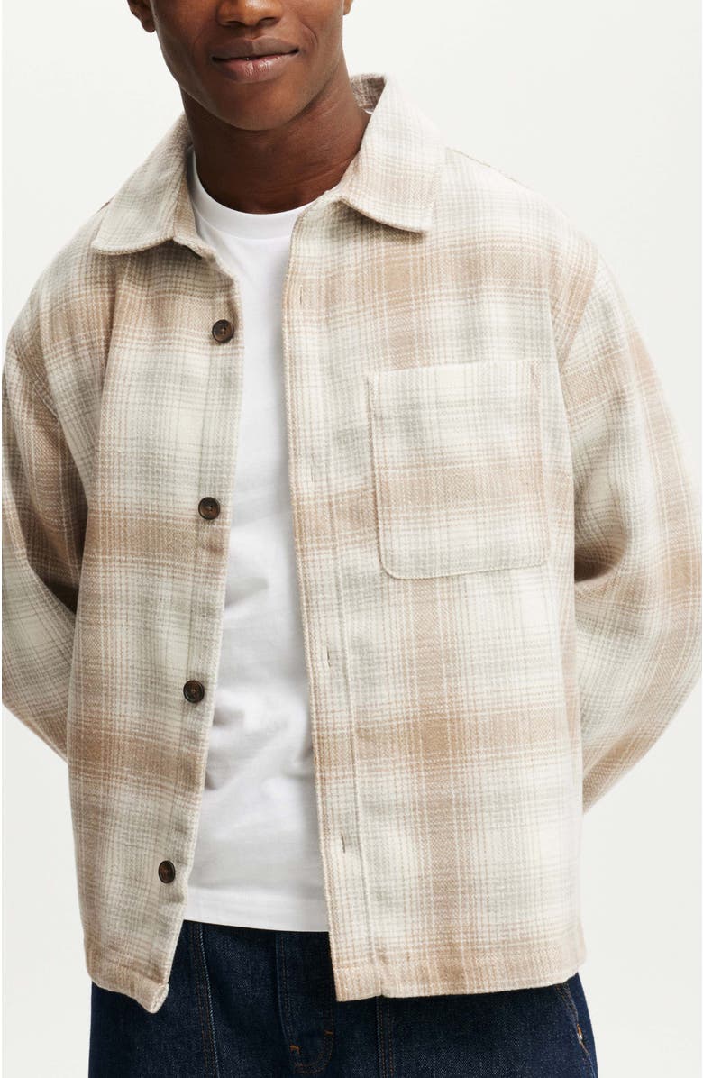 Cotton On Men's Boxy Overshirt, Main, color, Stone Shadow Check