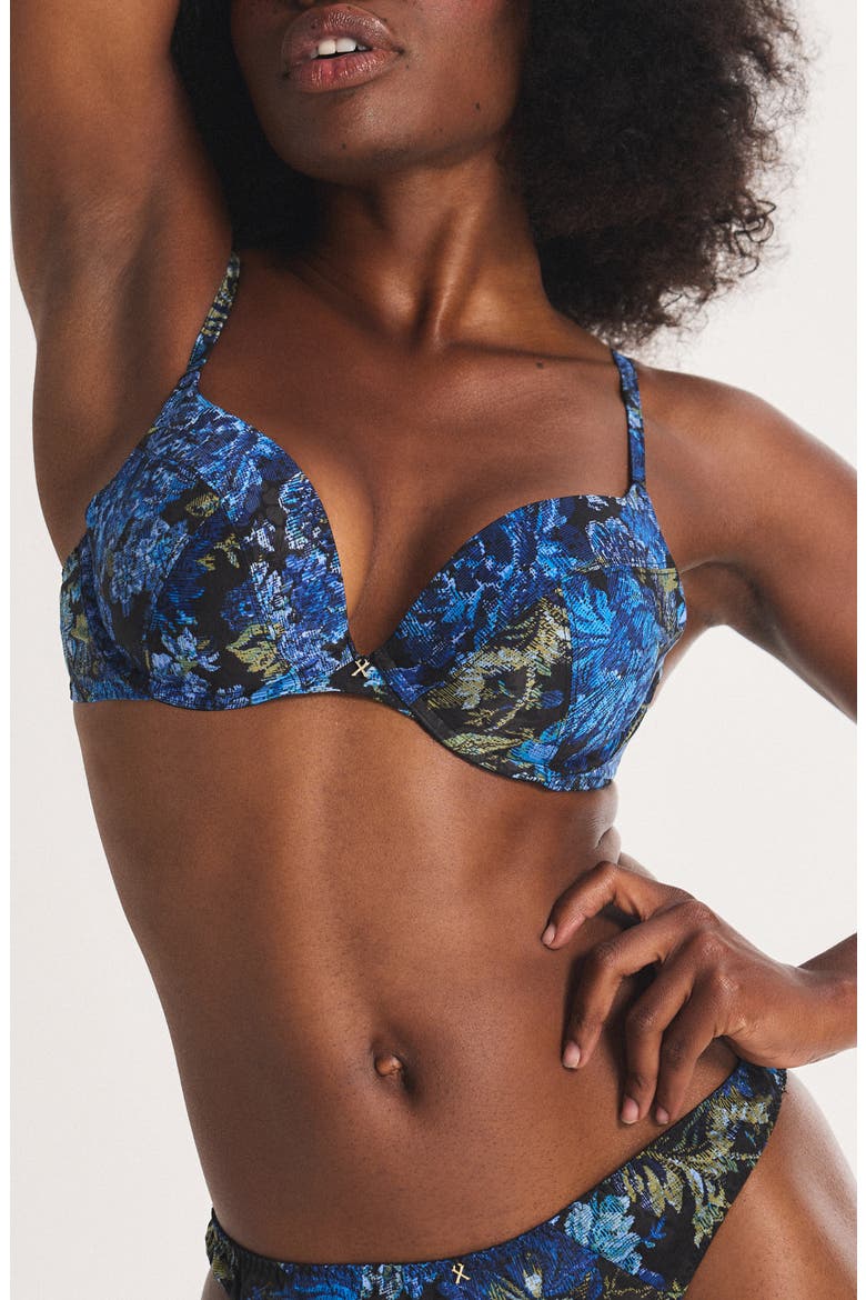 Floral Rush Plunge Push-Up Bra, Main, color, BLACK CAVIAR TAPESTRY PRINT